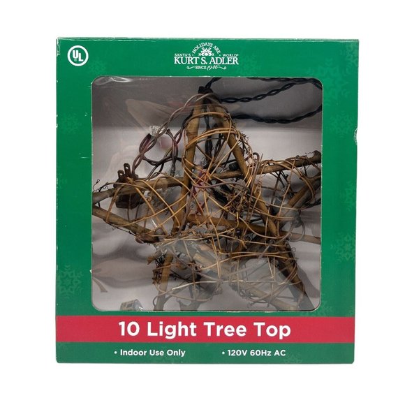 Kurt S Adler 10-Light Rattan Natural Star Tree Topper Rustic Farmhouse - Picture 1 of 4